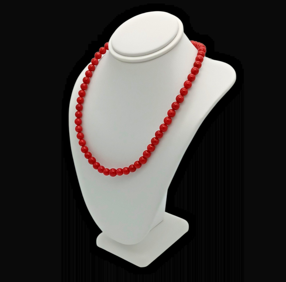 Genuine Red Coral Beaded 18" Necklace in Sterling Silver